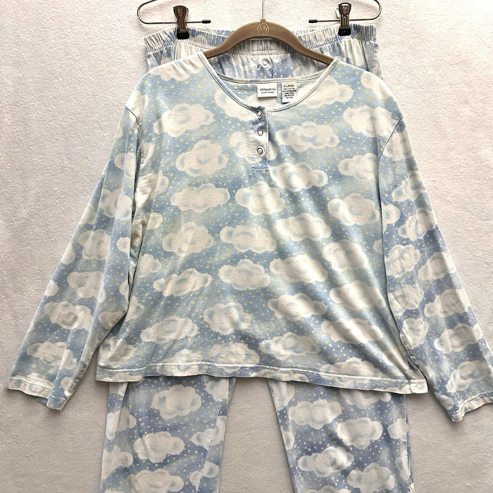 Vintage Rare 100% Cotton Iconic‎ Clouds Long Pajama Set XL Juniors Xhilaration